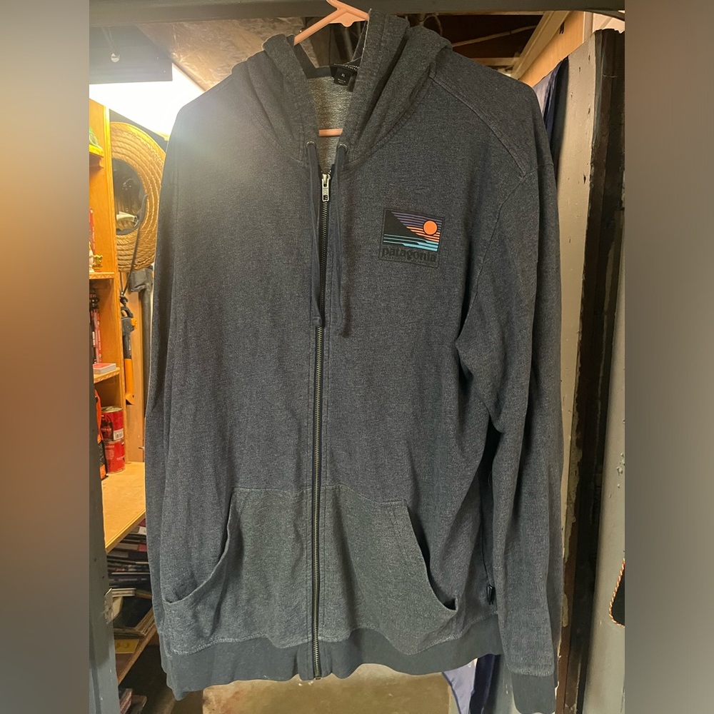 MENS XL PATAGONIA FULL ZIP HOODY GRAY/BLUE